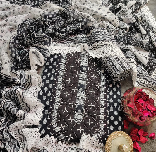 Designer Cotton Suit With Heavy Crochet Lace Work