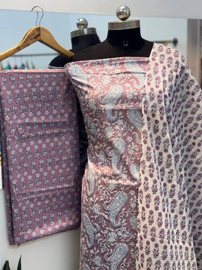 Jaipuri Hand Block Print Suit WIth Mulmul Dupatta