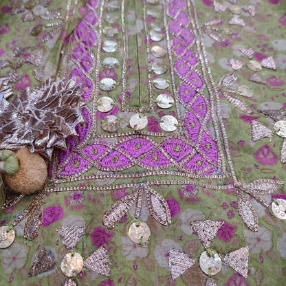 Printed Cotton Green Suit Gota Work