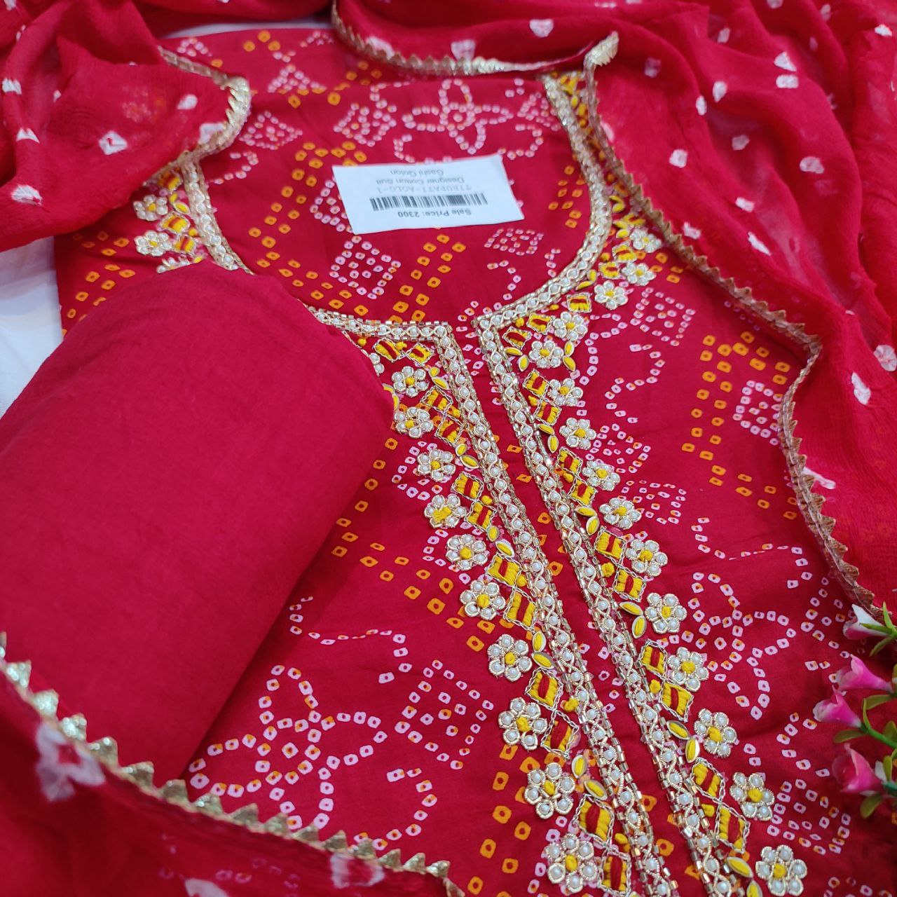 Designer Cotton Suit With Heavy Embroidery