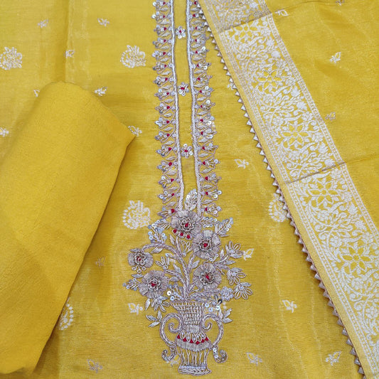 Embroidered Shimmer Dola Silk Suit