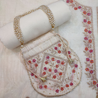 Embroidered Off White Chanderi Suit