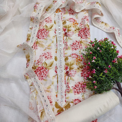 Floral Cotton Suit With Kota Dupatta
