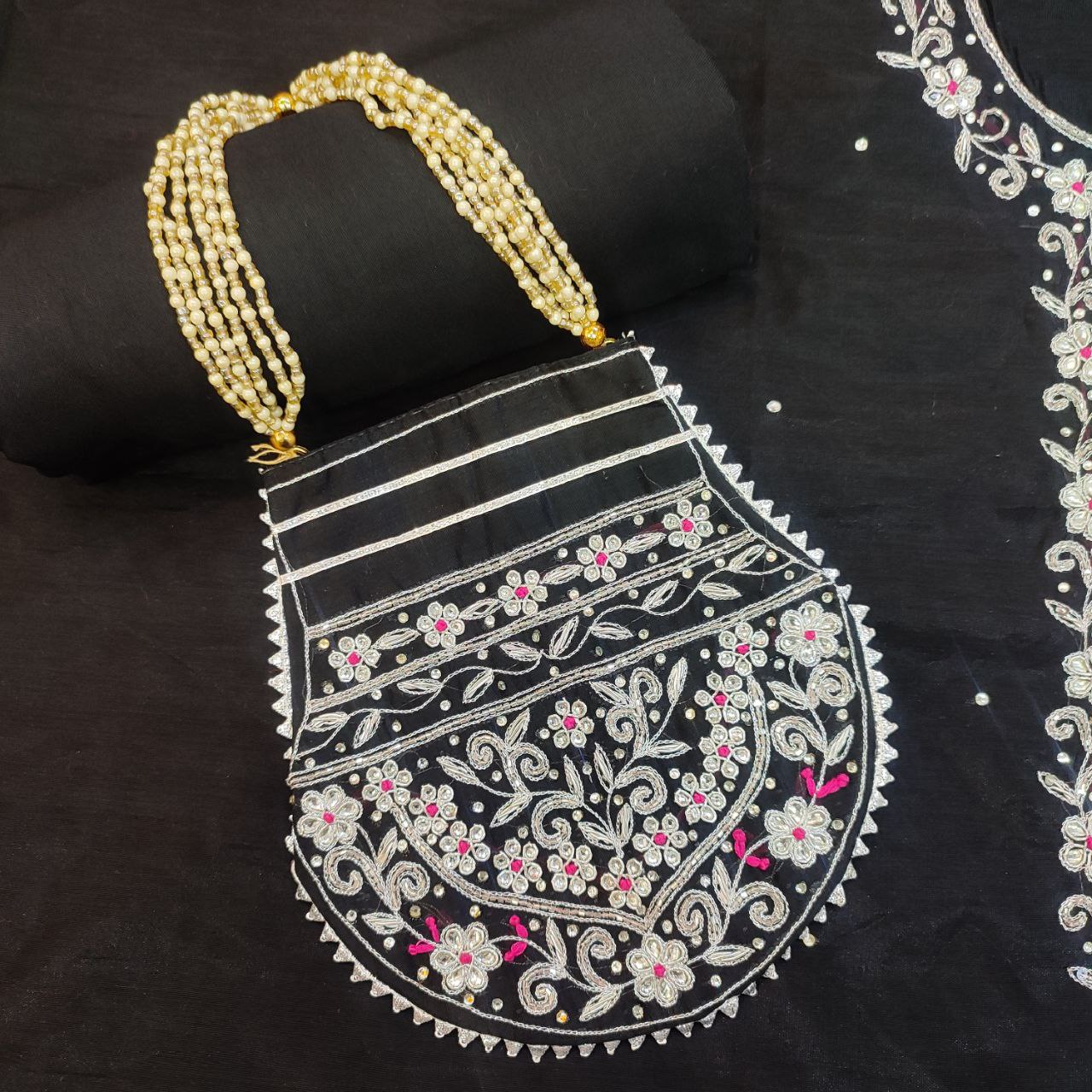 Embroidered Black Chanderi Party Wear Suit