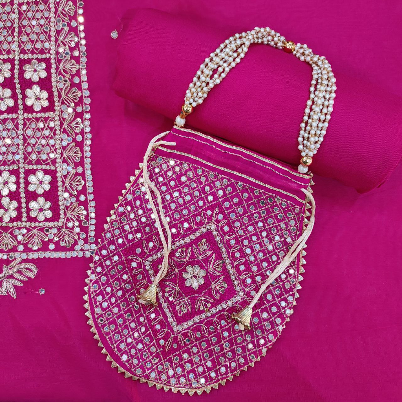 Embroidered Chanderi Pink Suit