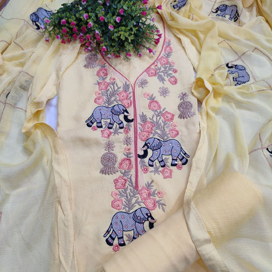Embroidered Elephant Rayon Suit