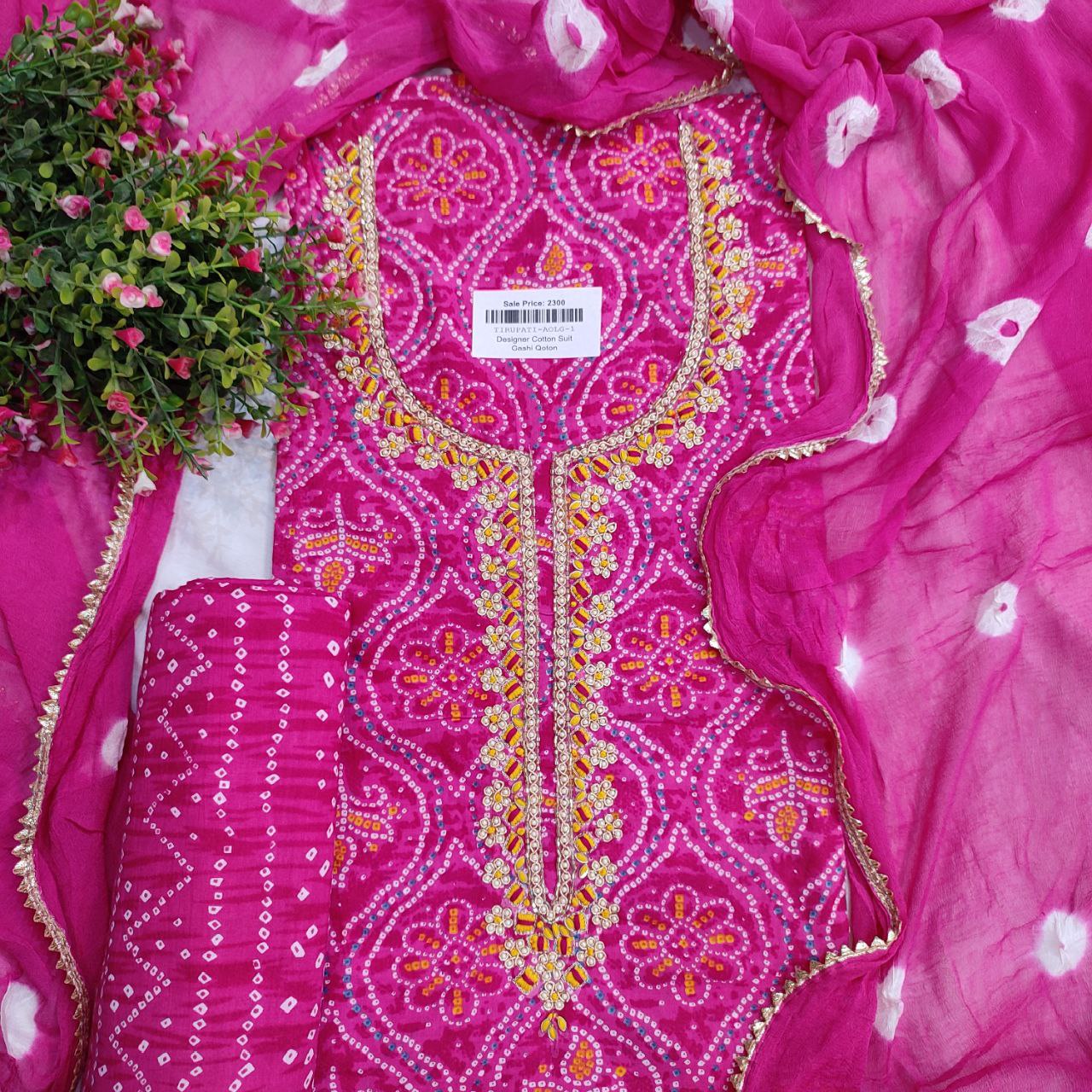 Designer Cotton Suit With Heavy Embroidery