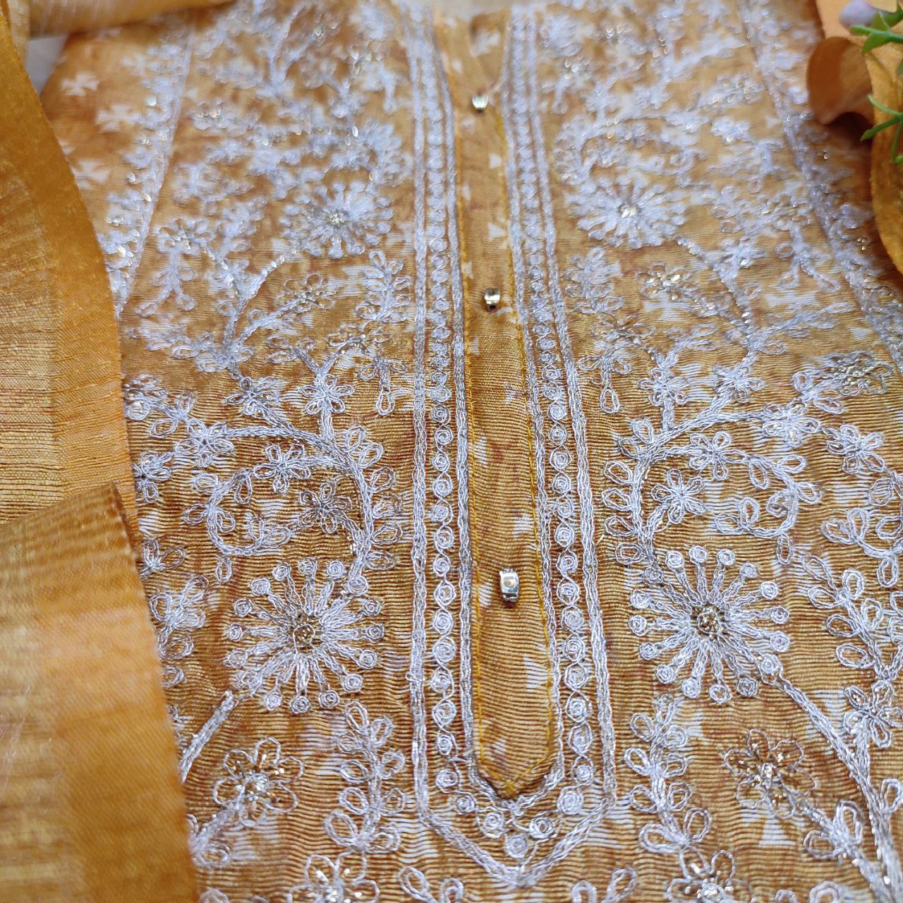Tissue Silk Embroidered Suit