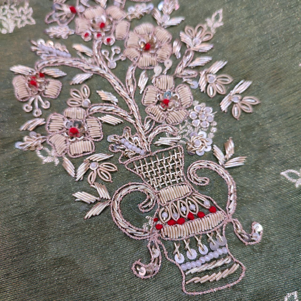 Embroidered Shimmer Dola Silk Suit