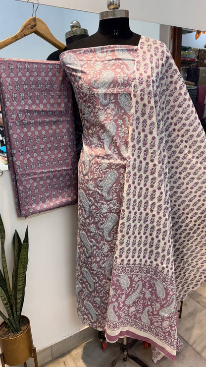 Jaipuri Hand Block Print Suit WIth Mulmul Dupatta