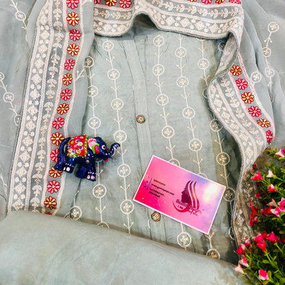 Full Embroidered Cotton Chanderi Suit