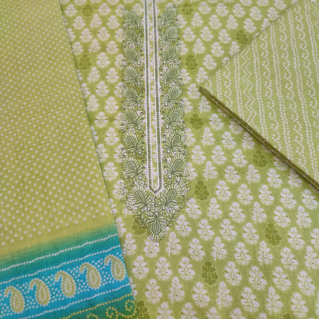 Green Printed Cotton Suit